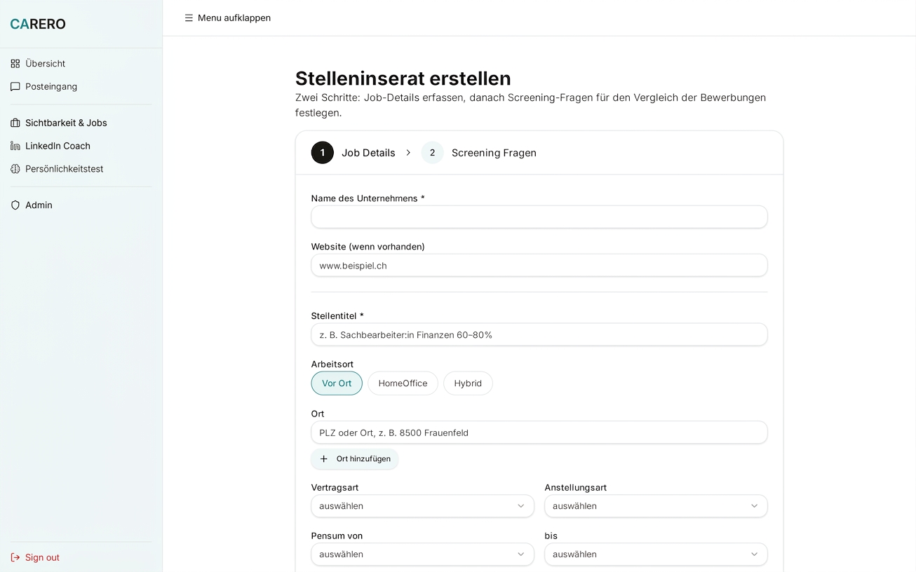 Stelle hochladen: Job-Details erfassen